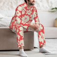 thumbnail image 7 of Honeii Beige Flowers Pattern Mens Pajamas Set,2pcs Men's Lounge Long Sleeve Sleep Shirt and Pajama Bottoms Sleepwear Set,Mens Pjs Sets-Large, 7 of 7