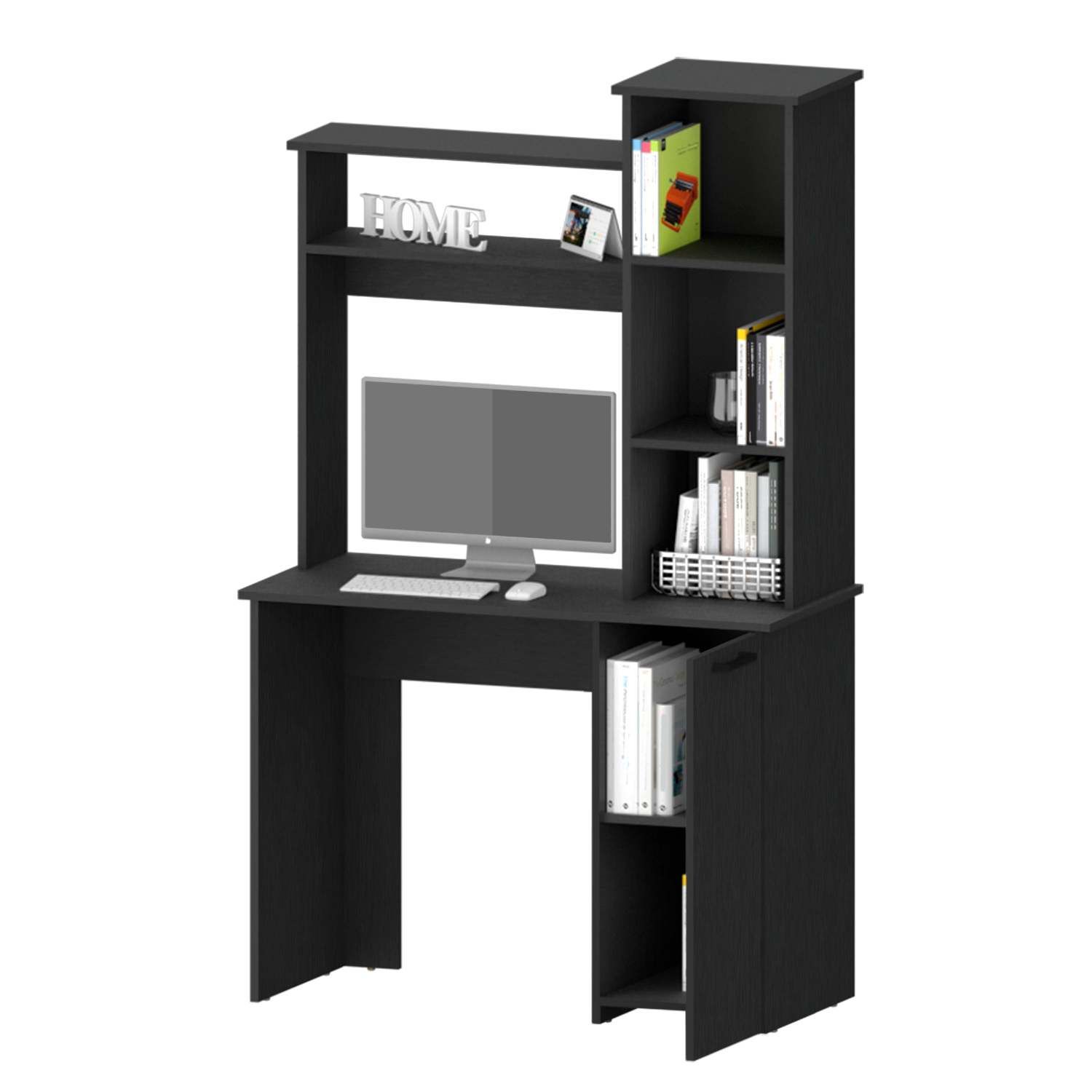 Asteroutdoor Wenge 3-Tier Storage Shelves Computer Desk with Hutch and Cabinet