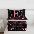 thumbnail image 5 of jejeloiu Butterfly Glitter Initial E Print Full Size Comforter Sets For Girls,Pink Monogrammed Theme Bedding Sets For Kids,Pink Reversible,3-Piece, 5 of 7