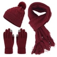 thumbnail image 2 of HNMKIU Women's Fashion Casual Solid Color Knitted Warm Woolen Hat Scarf Three Piece Winter Set Red - One Size, 2 of 6