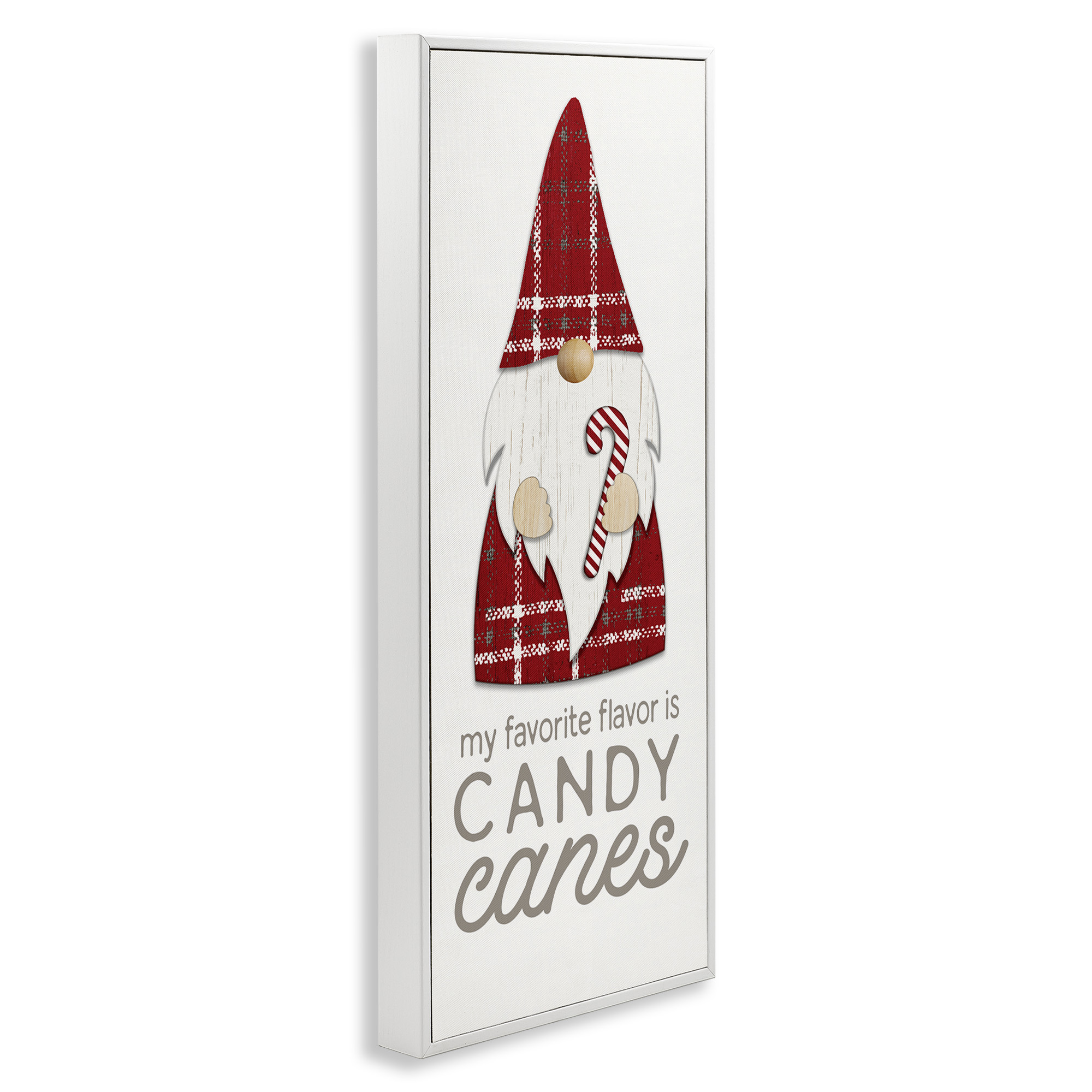 Stupell Industries Christmas Gnome with Candy Cane Holiday Painting White Framed Art Print Wall Art, 13 x 30
