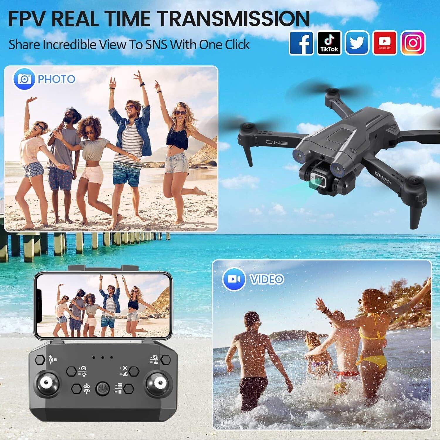 TOPCHANCES I3 PRO FPV Drone with 4K Dual Cameras, RC Quadcopter for Kids Adults with Altitude Hold, One Key Landing, Obstacle Avoidance, Headless Mode, 2 Batteries (Black)