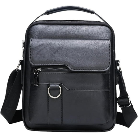 Small Leather Messenger Shoulder Crossbody Bag for Mens Travel Office Business Adjustable Strap