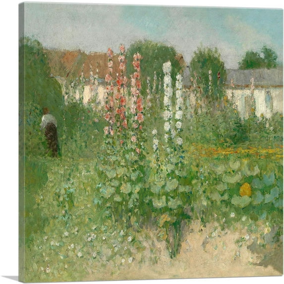 ARTCANVAS Garden With Hollyhocks Canvas Art Print by Ernest Quost - Size: 36" x 36" (0.75" Deep)