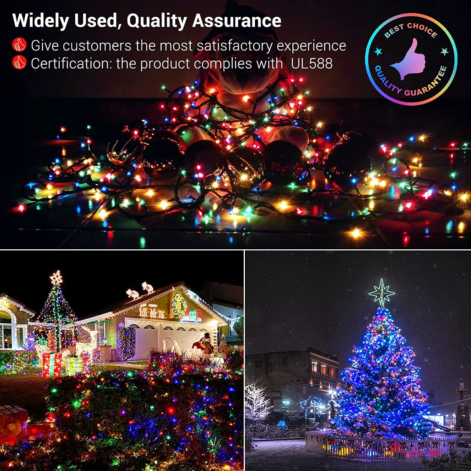 Quntis 82ft 1000 LEDs Christmas String Lights, Multicolor Outdoor Waterproof Christmas Tree Lights with 8 Modes, Plug in Holiday Twinkle Fairy String Lights for Garden Tree Party Decoration