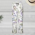 thumbnail image 6 of KDFJPTH Women's Floral Bird Print Linen Blend Pants Elastic Waist Cropped Casual Trousers with Side Pockets White L, 6 of 7