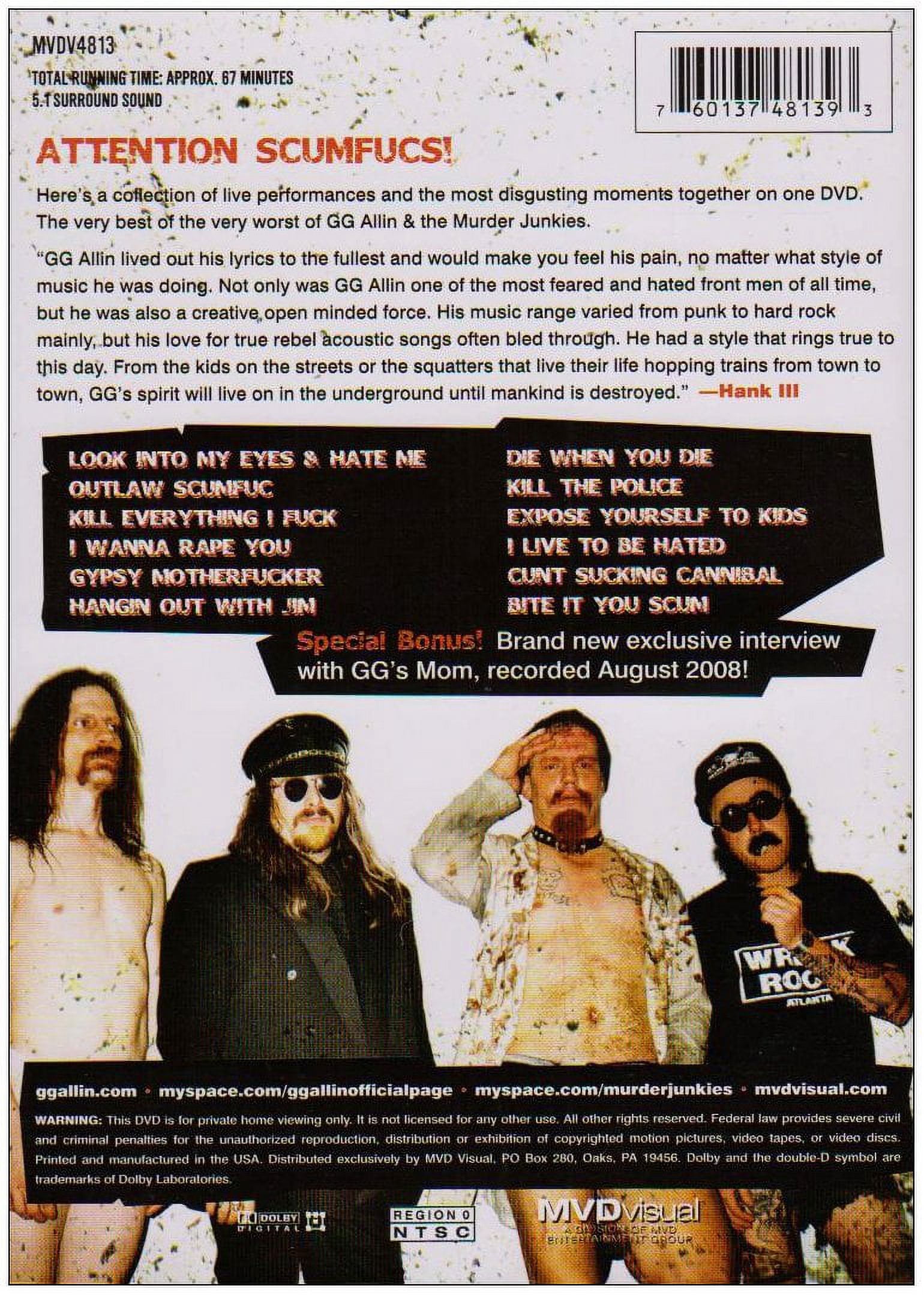 The Best of GG Allin & the Murder Junkies (DVD), MVD Visual, Music & Performance