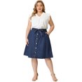 thumbnail image 3 of Women's Plus Size Skirt Tie Waist Button FrontLine Midi Denim Skirts Medium Blue 1X, 3 of 7