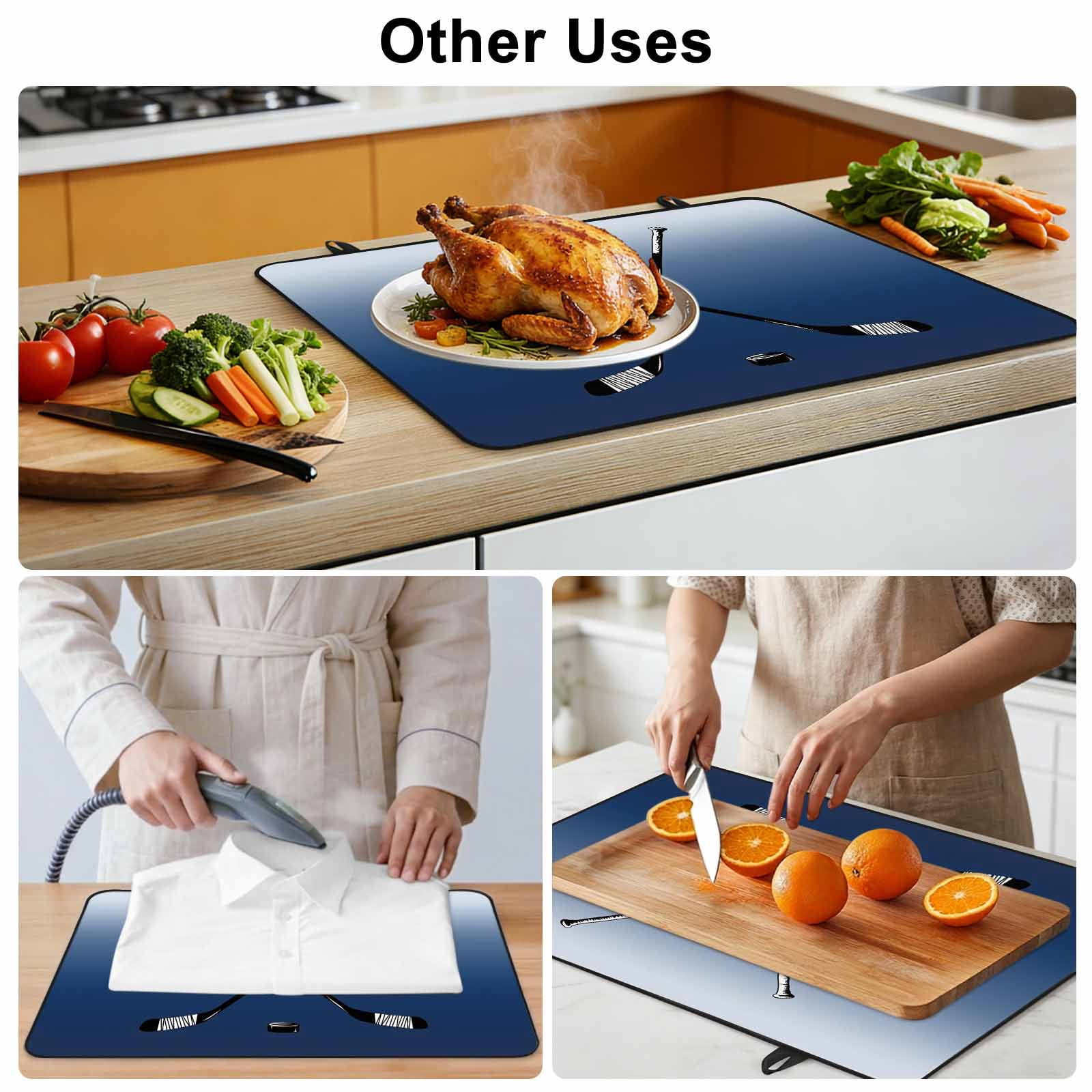 Navy Blue Ombre Stove Top Cover for Electric Stove, Heat-proof & Non Slip Glass Top Stove Cover Protector, Black Hockey Sticks Minimalist Style Kitchen Flat Cooktop Rubber Mat 24x21 Inches