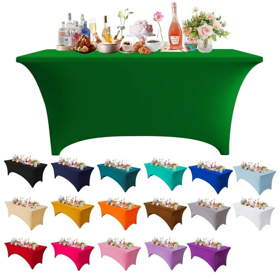 Stretch Spandex Tablecloth 2-Pack - 6ft Rectangular Fitted Table Cover for Standard Folding Tables, Universal Fit White Tablecloth for Wedding, Trade Show, Vendor Stand(Deep pink)