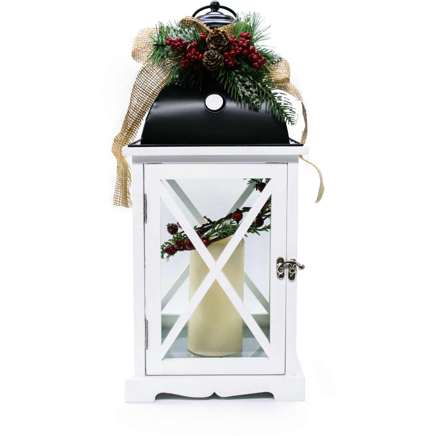 Fraser Hill Farm Tartan Christmas 5-Piece Decorating Kit: Frosted Wreath, Lightly Frosted Tree, Pre-Lit Lantern, Sleigh, and Gift Box