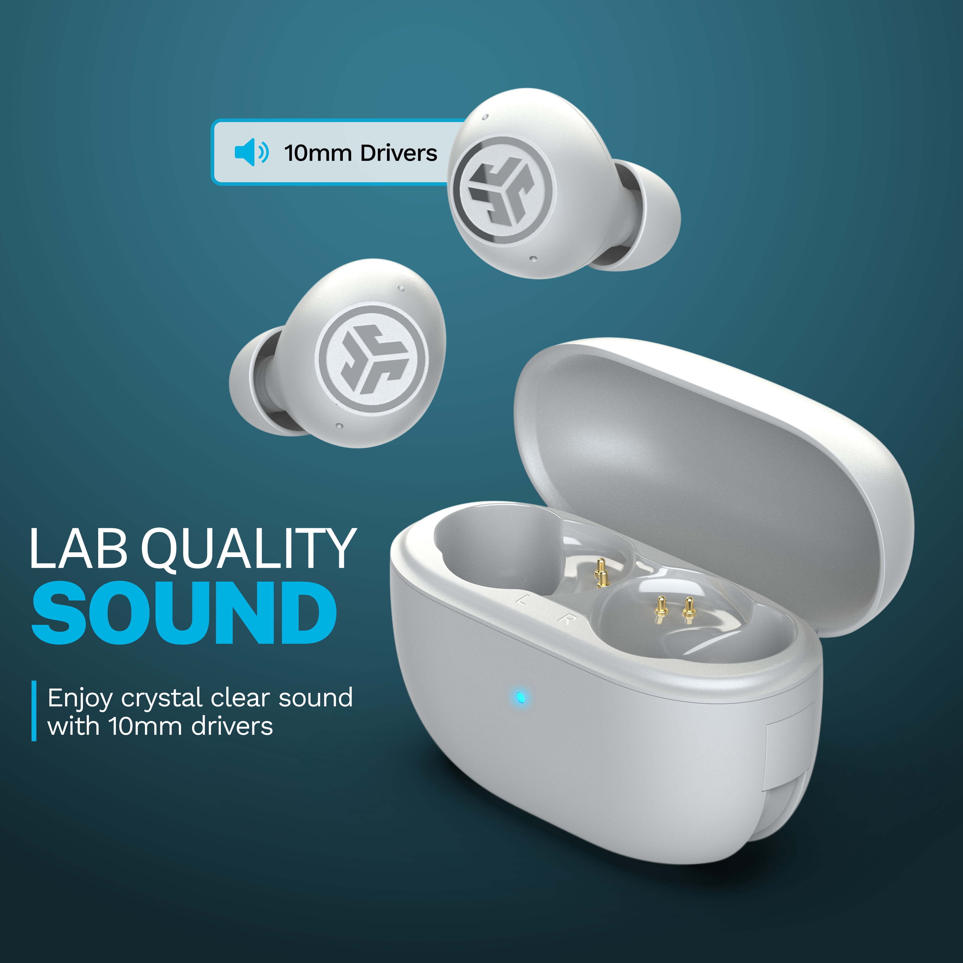 JLab GO Pop ANC Bluetooth Earbuds, Charging Case, Transparent Cloud White