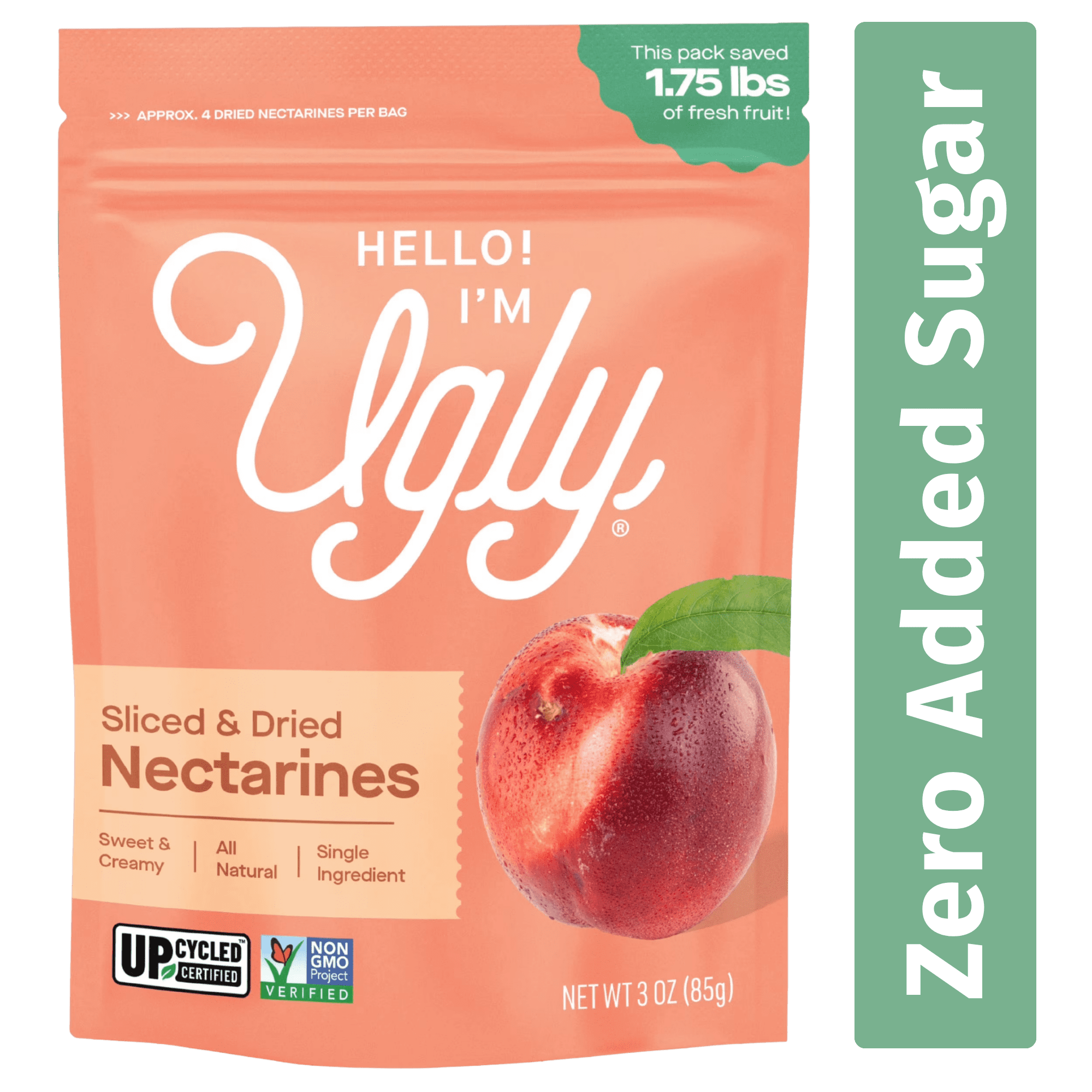 Hello! I'm Ugly Dried & Sliced Nectarines, No Sugar Added Snacks, Unsweetened Dried Fruit, 3 oz