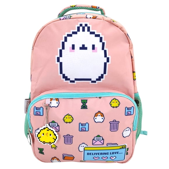 Mochila Escolar Juvenil Molang Color Rosa Pixel Art Kawaii con Llavero
