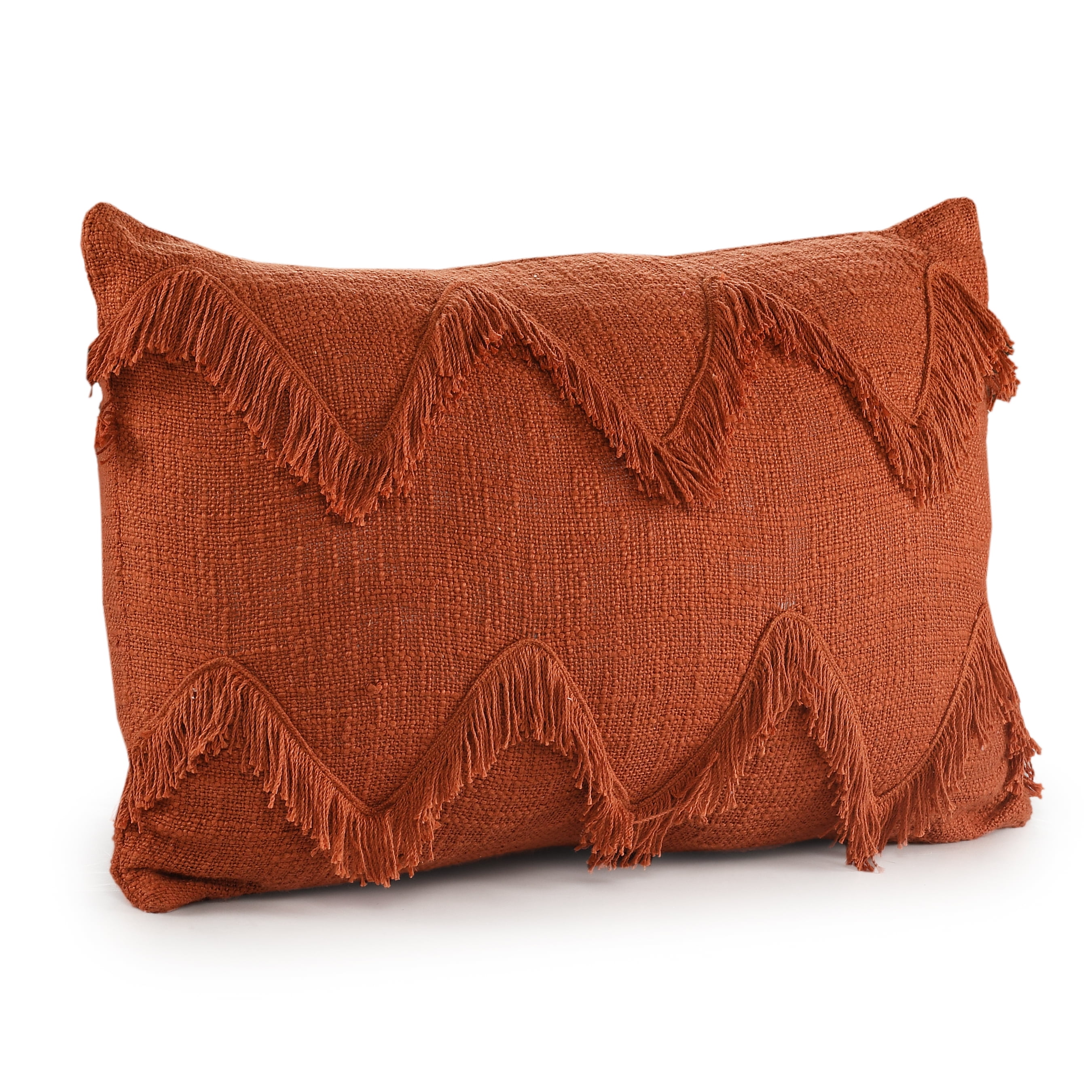 Ox Bay Avani Burnt Orange Bohemian Cotton Fringed Adult Decorative Lumbar Pillow, 14" x 20"
