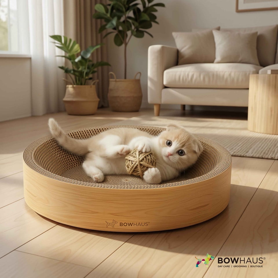 CAPHAUS Cat Scratch Bowl, Reversible Cardboard Round Cat Scratcher Bed for Indoor Cats, Durable Circle Cat Scratcher, Cardboard Scratch Pad Lounge, Furniture Protector