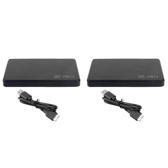 2pcs 2.5In to USB 3.0 Solid State Enclosure Mobile Hard Disk Cassette with USB3.0/2.0 Cable for HDD SSD External,2 x shell mobile hard disk box 2 x data cable,Black