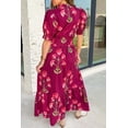 thumbnail image 2 of Women's Red Floral Print Maxi Dress – Frilled V Neck Short Sleeve Ruffle Design for Summer Vacations, XL, 2 of 12