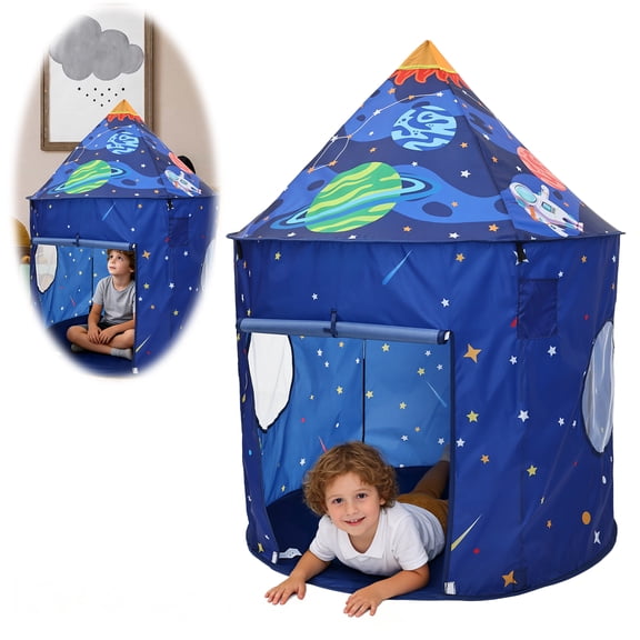 Threns Play Tent for Kids Pretend Playhouse Indoor Outdoor Games Party Children Pop Up Foldable Tent Birthday Toy for Boys Girls Toddler Baby Playroom Gift,Rocket Ship Spaceship Space Themed