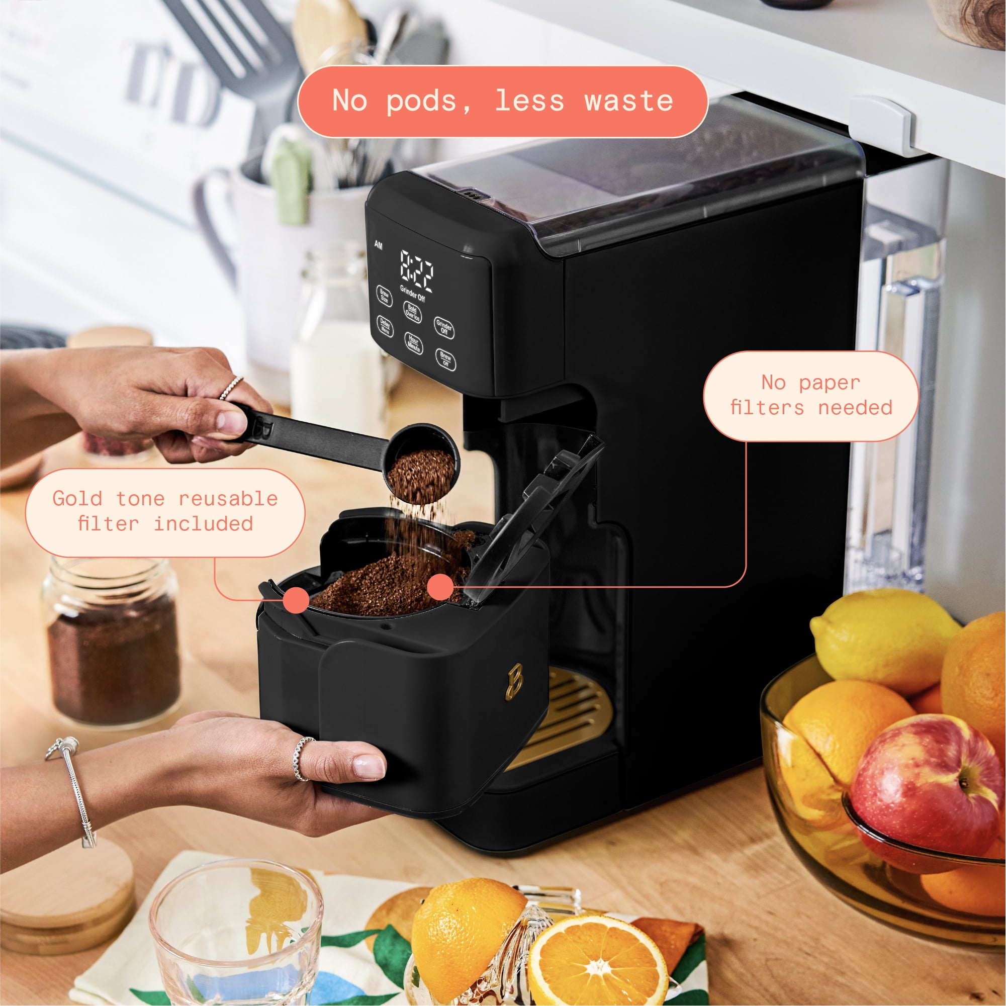 Beautiful Perfect Grind™ Programmable Single Serve Coffee Maker, Black Sesame by Drew Barrymore