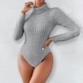 thumbnail image 2 of Gkeoshab Womens Tops High Neck Knit Jumpsuit for Women – Fashion Slim-Fit Long Sleeve One-Piece Grey S, 2 of 4