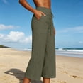 thumbnail image 2 of Wide Leg Capri Pants for Women High Waisted Cotton Linen Summer Pants Casual Drawstring Cropped Trousers with Pockets Army Green XL, 2 of 5