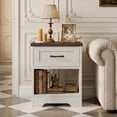thumbnail image 7 of Nightstands Set of 2, Farmhouse Bedside Tables with Drawer and Open Shelf, Night Stands for Bedroom, End Tables, Side Tables, Dark Walnut & White, 7 of 7
