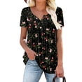thumbnail image 4 of gakvov Plus Size Tops For Women Casual Dressy Henley V Neck Button Up Tunic Tops Flowy Short Sleeve T-Shirts Blouse For Leggings, 4 of 8