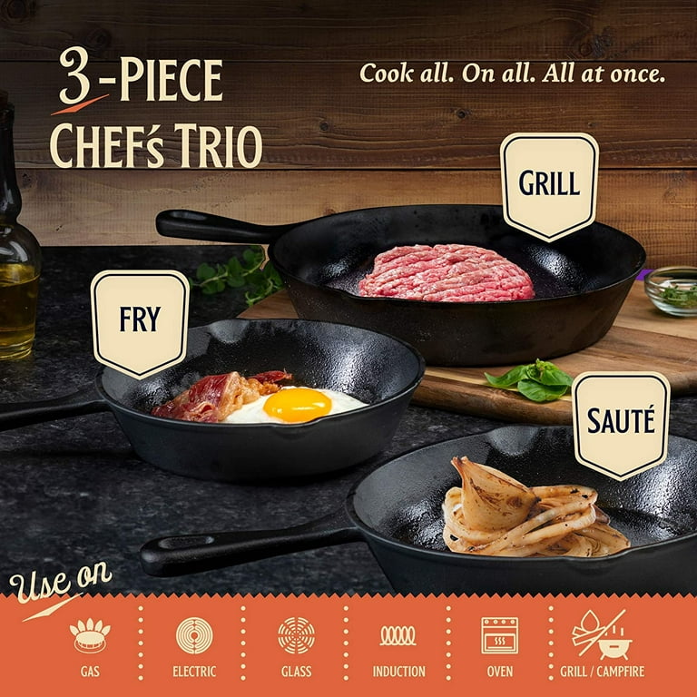 Cuisinel Pre-Seasoned Cast Iron Skillet 3-Piece Chef Set $39.99