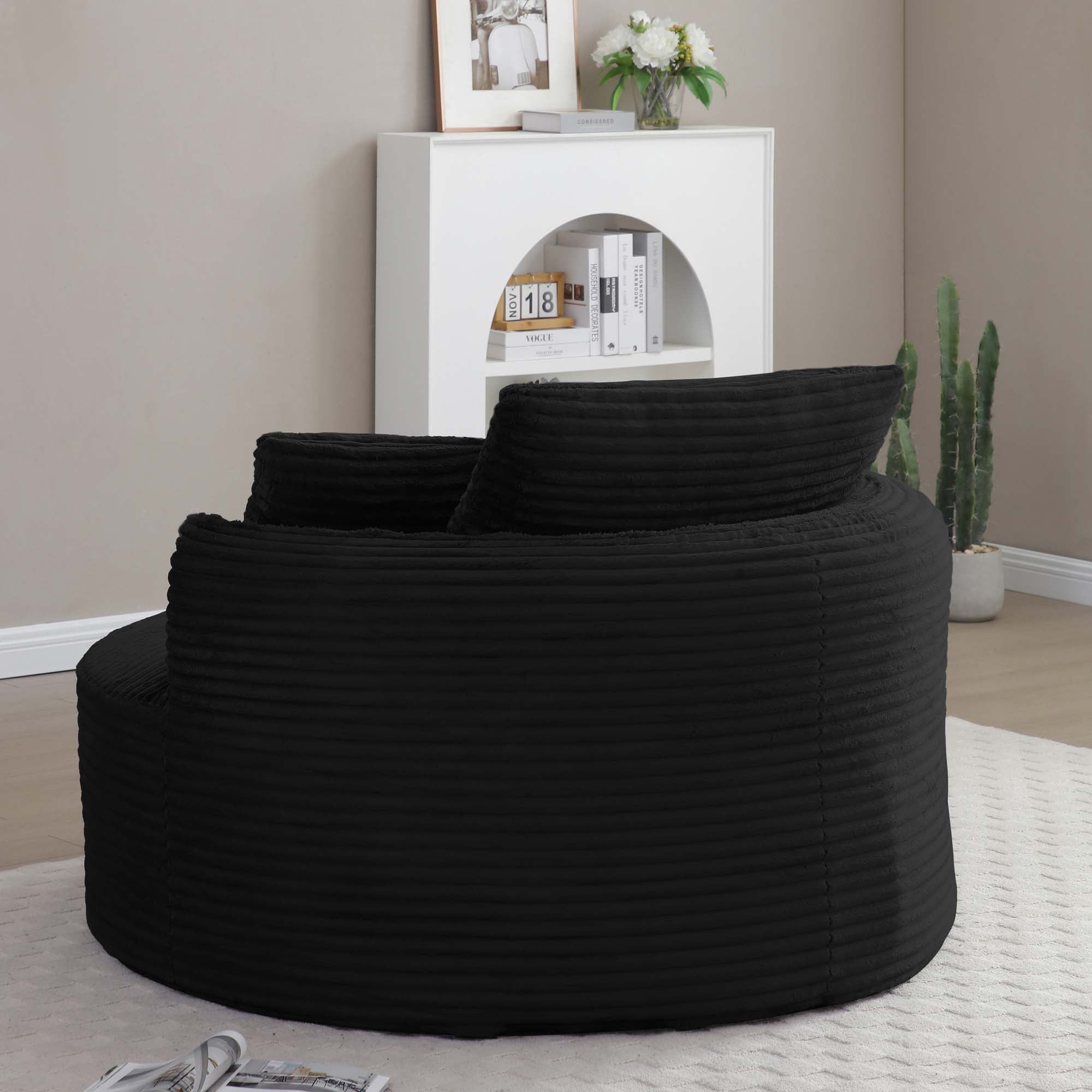 Miniyam 54" Lounge Chair for Living Room, Round Corduroy Chair, Includes Back Pillows, High Comfort for Reading & Relaxing(Black)