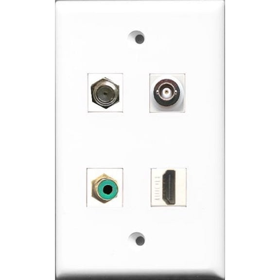 RiteAV 1 Port HDMI and 1 Port RCA Green and 1 Port Coax Cable TV- F-Type and 1 Port BNC Wall Plate