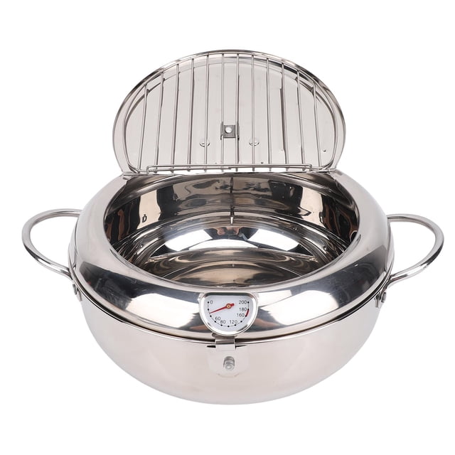 Steel Frying Pot 3.2L Double Ear 201 Stainless Steel Deep Fryer Pot with Oil Drip Drainer Rack for Tempura