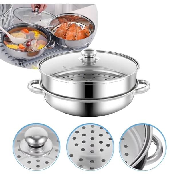 Olla De Acero Inoxidable Vaporera De Cocina 2 Capas 28cm