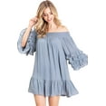 thumbnail image 4 of Wish List Women's Linen Mini 3/4 Ruffle Sleeve Mini Dress (Blue, M/L), 4 of 4