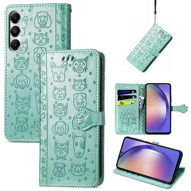 Funda Cartera FOXDOCK para Samsung Galaxy A55 5G , Flip PU con Relieve de Gatos y Perros, Tarjetero y Soporte