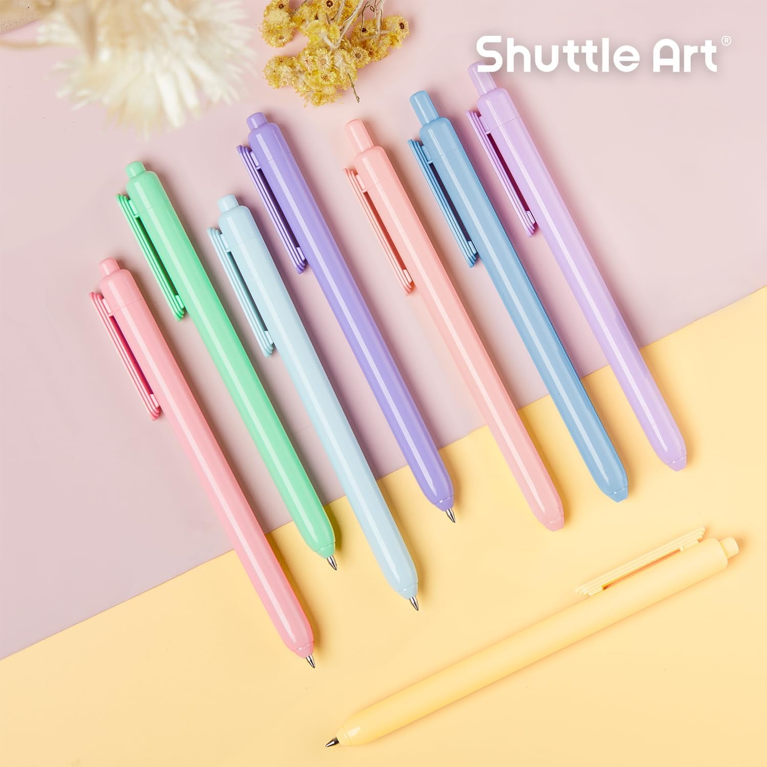 Colored Retractable Gel Pens Shuttle Art 8 Pastel Ink Colors Cute Pens 0.5mm Fine Point Quick Drying for Writing Drawing Journaling Note Taking for