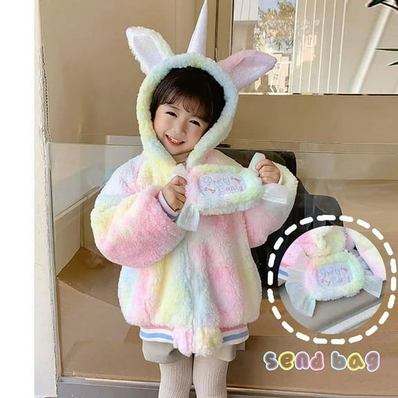 Winter Jacket For Kids Girls Coat Cute Gradient Rainbow Unicorn Jacket Thick Warm Hooded Parkas Cartoon Outerwear Clothes 2-8Y