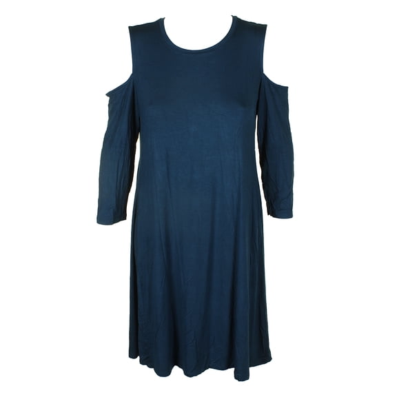Style & Co Womens Rich Teal 3/4-Sleeve Cold-Shoulder A-Line Dress M