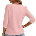 thumbnail image 3 of Women’s Tops 3/4 Sleeve with Buttons Dressy Casual Summer Outfits Round Neck Beach Vacation T-Shirt Plus Size ,Pink,L, 3 of 6