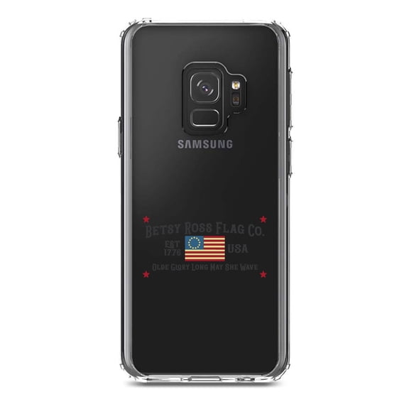 DistinctInk Clear Shockproof Hybrid Case for Samsung Galaxy S9 (5.8" Screen) - TPU Bumper Acrylic Back Tempered Glass Screen Protector - Betsy Ross Flag Co - Old Glory USA