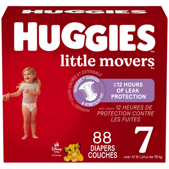 Couches pour bébés Huggies Little Movers,paquet Economique, taille 7 (41 livres et plus), 88 couches