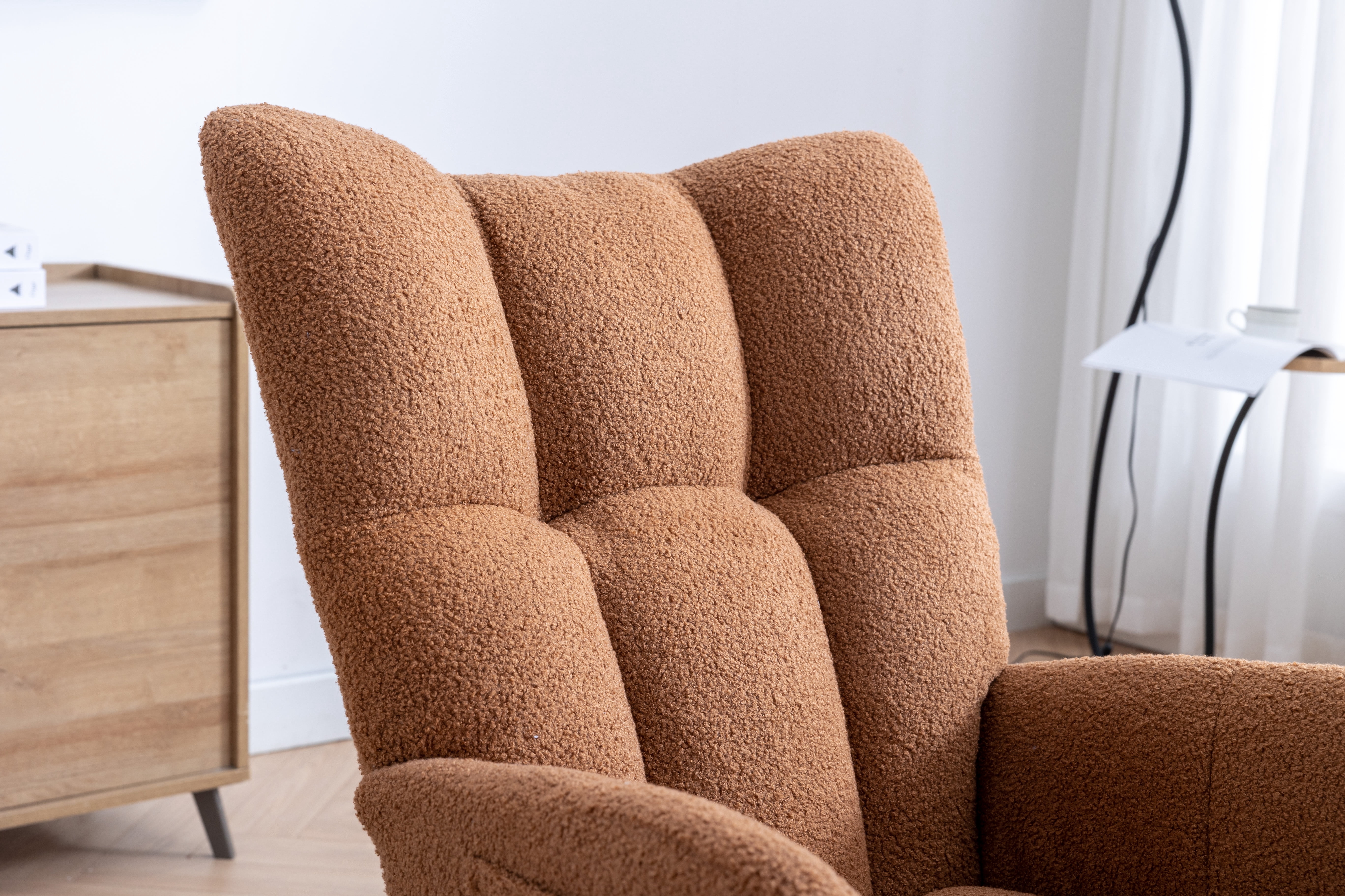 Rocking Chair Nursery,Teddy Upholstered Glider Rocker with High Backrest,Modern Rocking Accent Chairs Glider Recliner for Living Room, Nursery, Bedroom,Brown