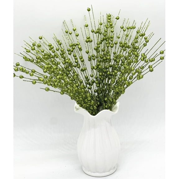 10 Pack of Christmas Glitter Berry Stems, 17 Inch Long Glitter Berry Stems for Christmas Tree, DIY Christmas Crafts, Holiday and Home Decoration(Green)