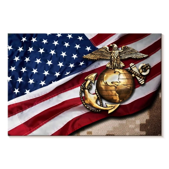 Elephant Stock American Marine Corps Wall Art - Horizontal Canvas Wall Art - Living Room Wall Decor - Military Canvas - Gold And Red Decor - 12" x 8"