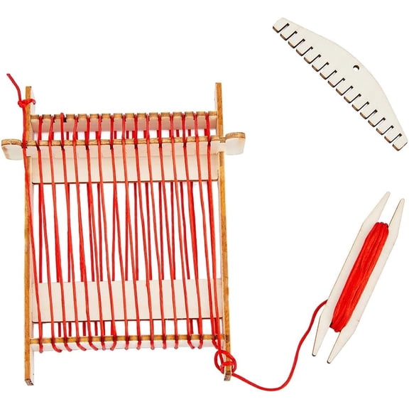 1set Wooden Loom Kits with Rope Adjusting Rods Educational for BurlyWood 19.4x14.3x0.3cm