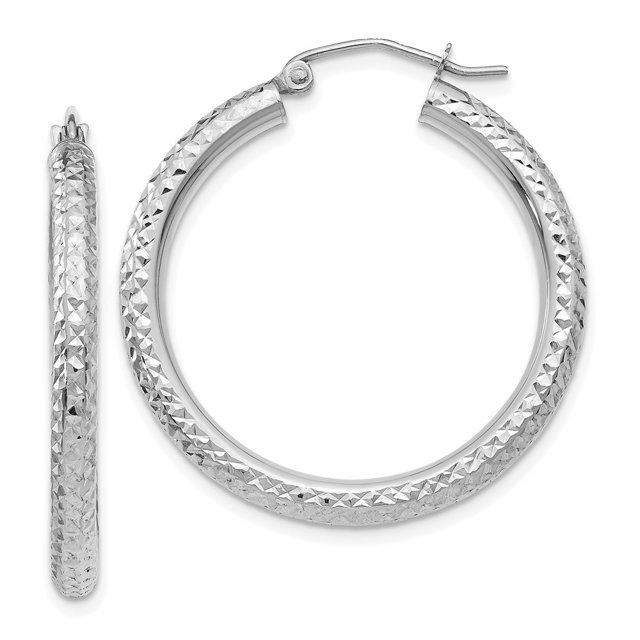 Diamond2Deal Boucles d'Oreilles Créoles Rondes 3mm en Or Blanc 10k pour Femmes