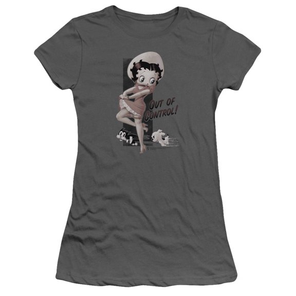 Betty Boop Out Of Control S/S Junior Women's T-Shirt Sheer Charcoal