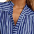 thumbnail image 5 of OBEEII Shirt for Women Summer Short Puff Sleeve Top Blue and White Striped Shirt V Neck Casual Blouse Business Shirt, 5 of 7