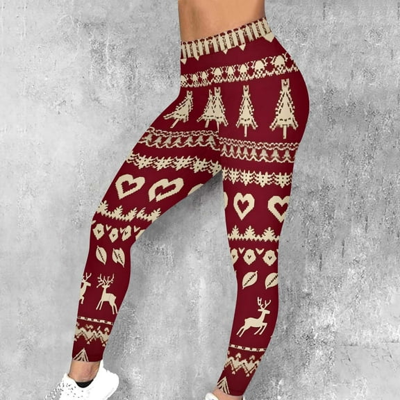 Qulqfy Red Fall Leggings for Women Elastic Workout Running Christmas Graphic Casual Lounge Plus Size Leggings Women's Fall Pants L