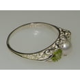 thumbnail image 5 of LBG British Made Luxury Solid 10K White Gold Natural Peridot and Cultured Pearl Trilogy Ring, 5 of 8